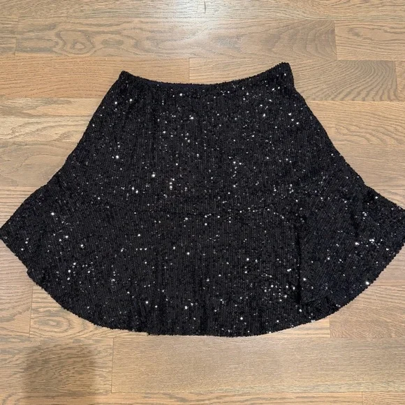 Free People Midnight Message Sequin Moto skirt Gunmetal Small party dance - Picture 5 of 7